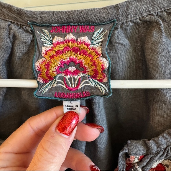 Johnny Was JWLA Linen Tiwa Peasant Blouse Size Large EUC - Picture 7 of 7